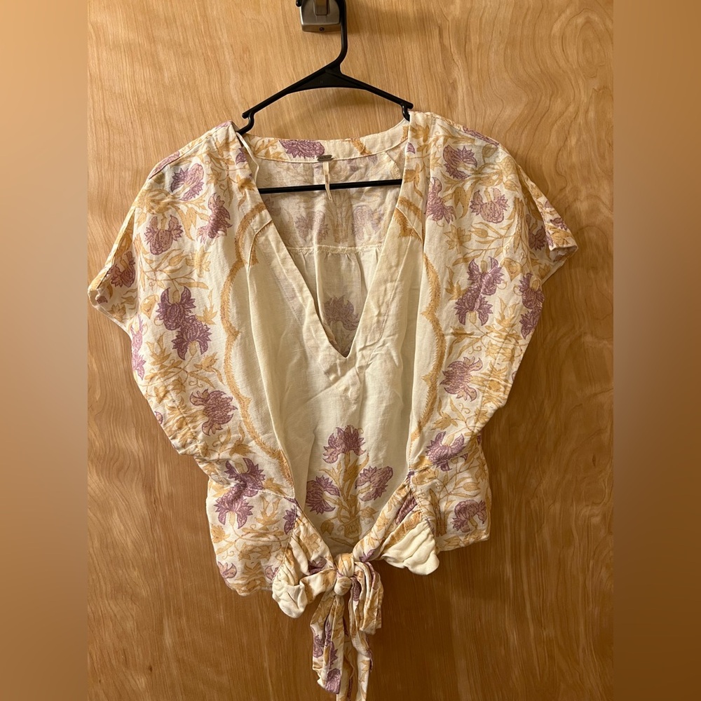Free People Arielle Printed Linen Blend Top